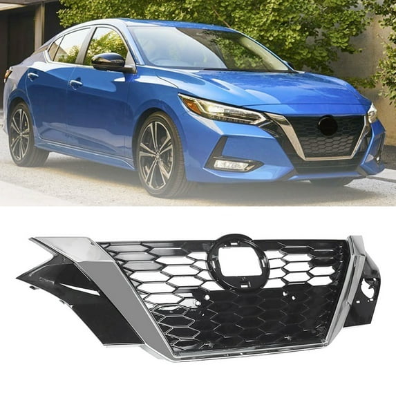 Front Upper Grill Chrome & Black Grille Fit for Nissan Sentra (2020-2021), 20-21 Sentra Grill