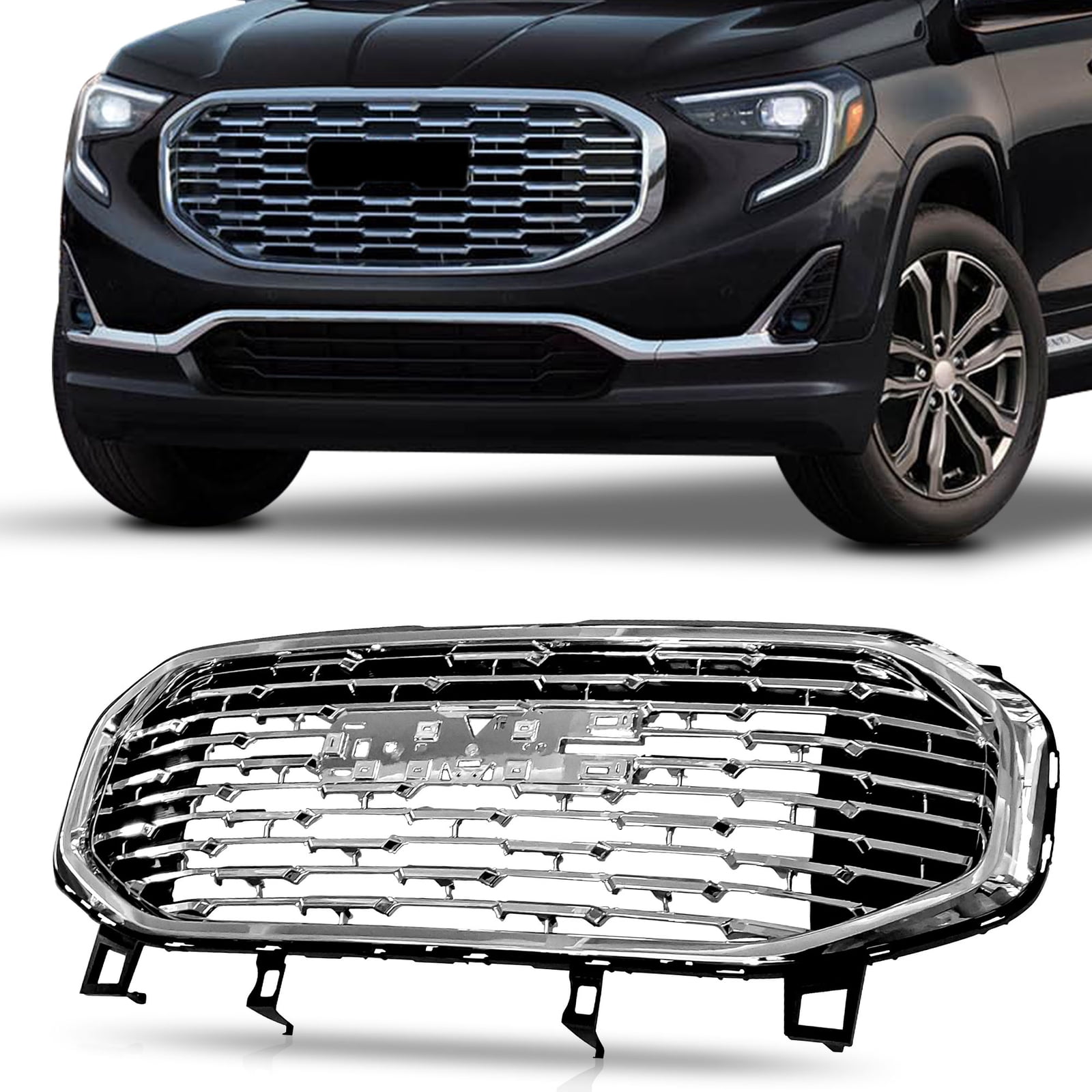 APS Stainless Steel Laser Cut Grille Insert For 2010-2015 GMC Terrain – Upper Position, Silver