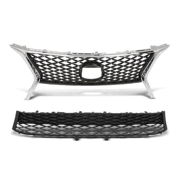 Front Upper Lower Bumper Grilles F-Sport Style Fit for LX RX350 2013-2015 531120E110, LX1036108, 531010E150, LX1200178 Chrome & Black