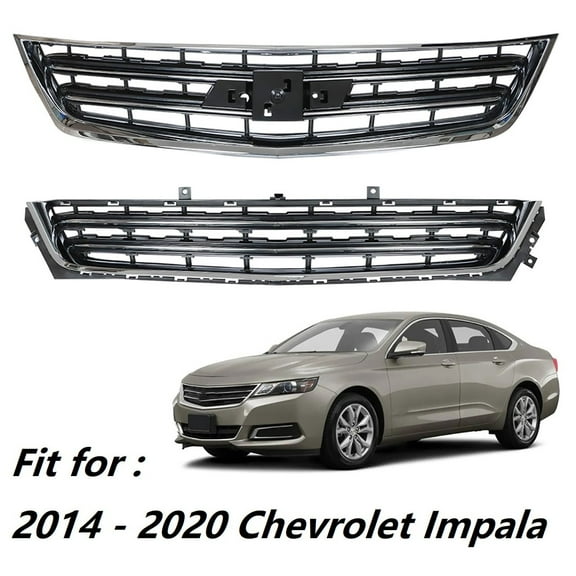 Front Upper & Lower Bumper Grilles Grill Fit for Chevrolet Impala 2014 2015 2016 2017 2018 2019 2020, Black & Chrome