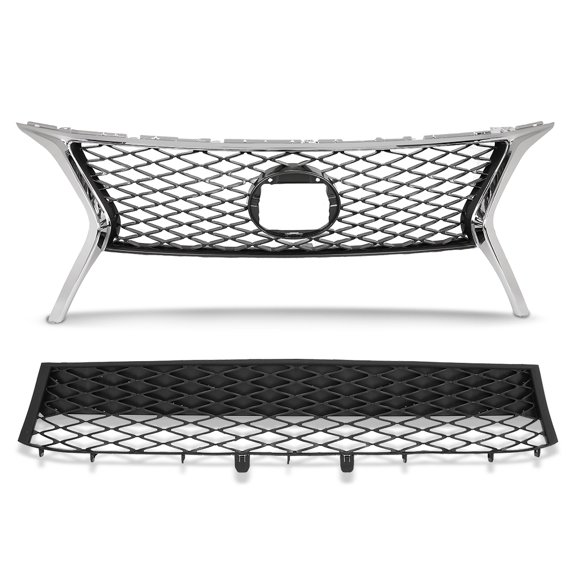Front Upper & Lower Grille 2Pcs Chrome Black Fit For 2013-2015 Lexus RX350