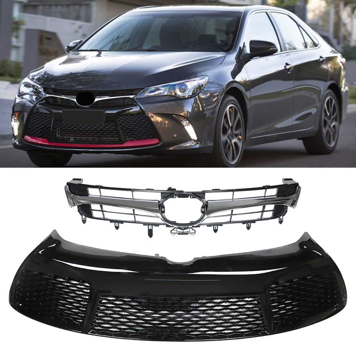 Front Upper & Lower Grille Fit for Toyota Camry (2015-2017) - Walmart.com