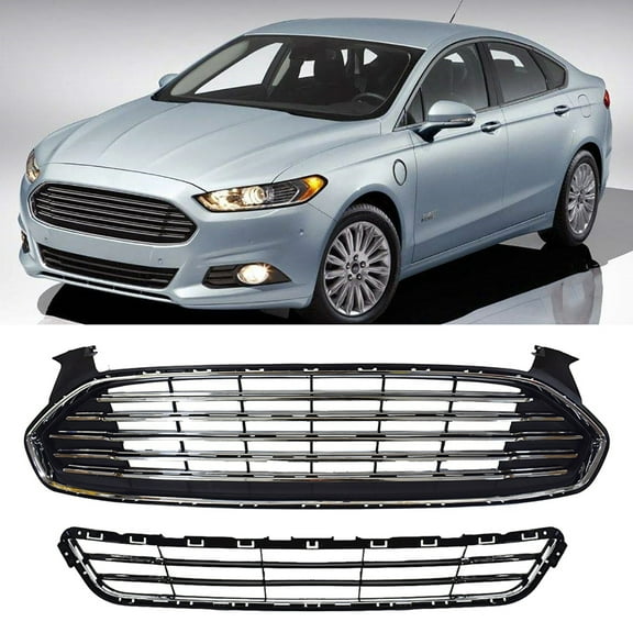 Front Upper & Lower Grille Kit Fit for Ford Fusion 2013 2014 2015 2016, 13-16 Fusion Grill