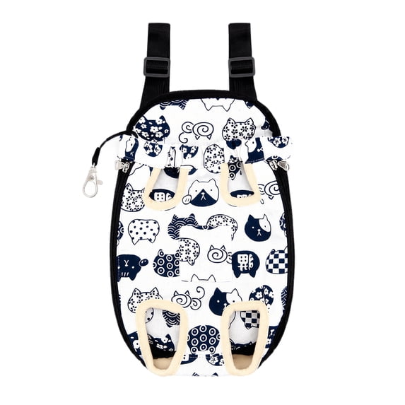 Front Wearable Cat Sling Backpack, Canvas Breathable Adjustable Carrier, Outdoor Travel Chest Bag for Small Dogs, White, M