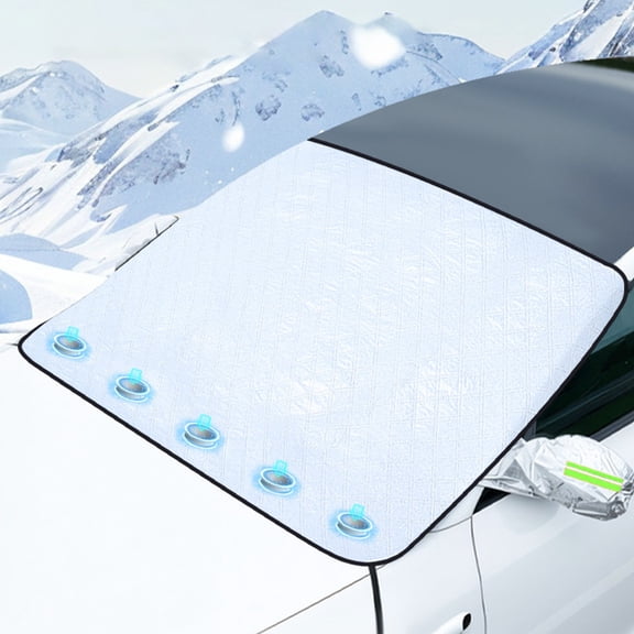 Front Windshield Cover for Sunlight with Side Mirror Cover, Thickened Car Snow Cover, Windshield Guard for Frost and UV, Windproof and Waterproof with Magnetic Edge, for SUV and Cars