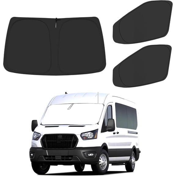 Front Windshield ＆ Side Window Sun Shade for 2015-2024 Fo-rd Transit Van High and Medium Roof, Foldable Window Sunshade Sun Visor Protector, Window Shades Blocks UV Rays Heat, Pack of 3