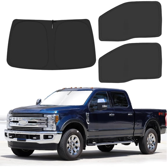 Front Windshield Side Window Sun Shade for 2017-2022 Fo-rd F250 F350 Super Duty 2Dr 4Dr Pickup, Foldable Window Sunshade Sun Visor Protector, Window Shades Blocks UV Rays Heat, Pack of 3