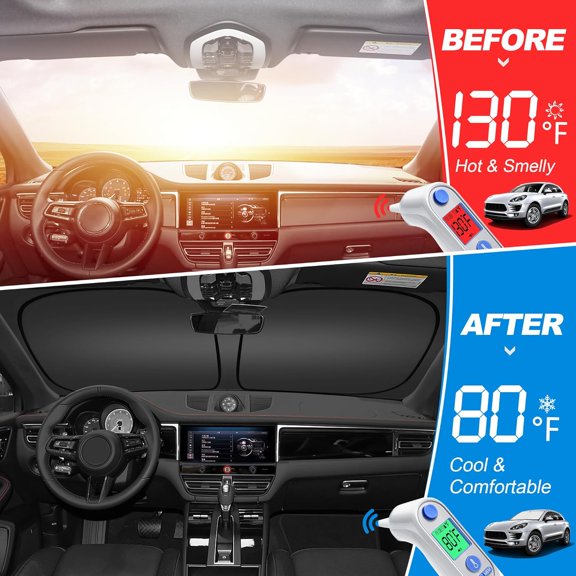 Front Windshield & Side Window Sun Shade for 2015-2024 Ford Transit Van High and Medium Roof, Foldable Blocker Heat Protector, Pack of 3