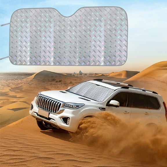 Front Windshield Sun Shade, Accordion Folding Auto Sun Visor, Double-Sided Car Sunshade, UV Protection, Heat Reduction, Compact Folding Design, Medium Small Car, Easy Installation