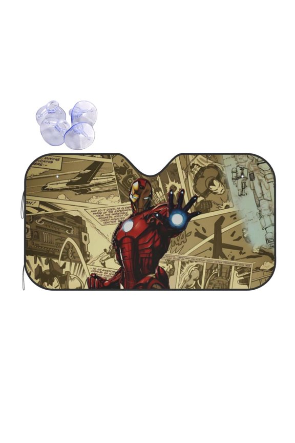 Front Windshield Sun Shade Iron Man Folding Shield UV Ray Blocks Visor Protector for Car Truck SUV Small