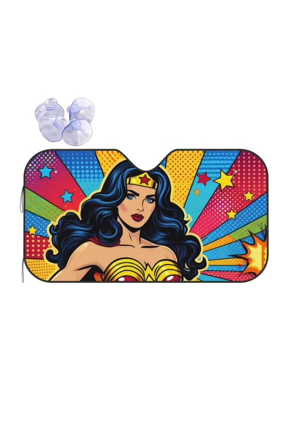 Front Windshield Sun Shade Wonder Woman Folding Shield UV Ray Blocks Visor Protector for Car Truck SUV Small