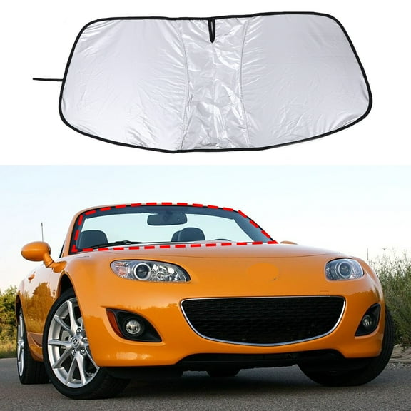 Front Windshield Sunshade for Mazda MX-5 2009-2015, Front Window Sun Shade, Foldable Reflective Sun Visor, Screen Shield Cover UV Blocker Protector HeatShield (Silver)