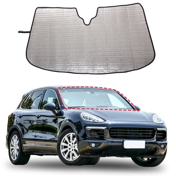 Front Windshield Sunshade for Porsche Cayenne 2018-2022 Front Window Sun Shade Foldable Reflective Sun Visor Custom Sunscreen UV Blocker Privacy Protector HeatShield