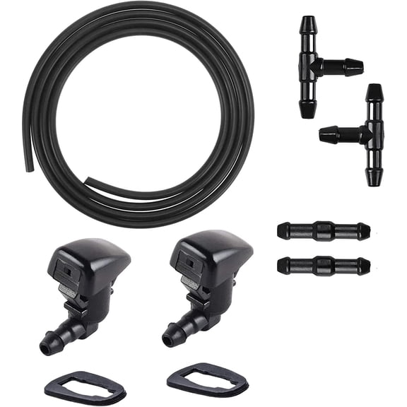 Front Windshield Washer Nozzles Kit replacement for 08-11 Ford Focus 07-11 Ford Edge 07-10 Lincoln MKX Washer Jet and Fluid Hose with Connector Replaces OEM # 7T4Z-17603-A 8S4Z-17603-AA,8S4Z17603AA