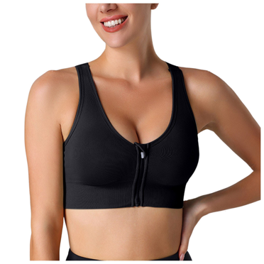 Front-Zip High-Impact Sports Bra with Secure Hook Closure Crisscross Back Wire-Free Yoga Bralette for Women Non-Slip Athletic Top Gym Workout Seamless Stretch Nylon Spandex Crossback Fitness Apparel
