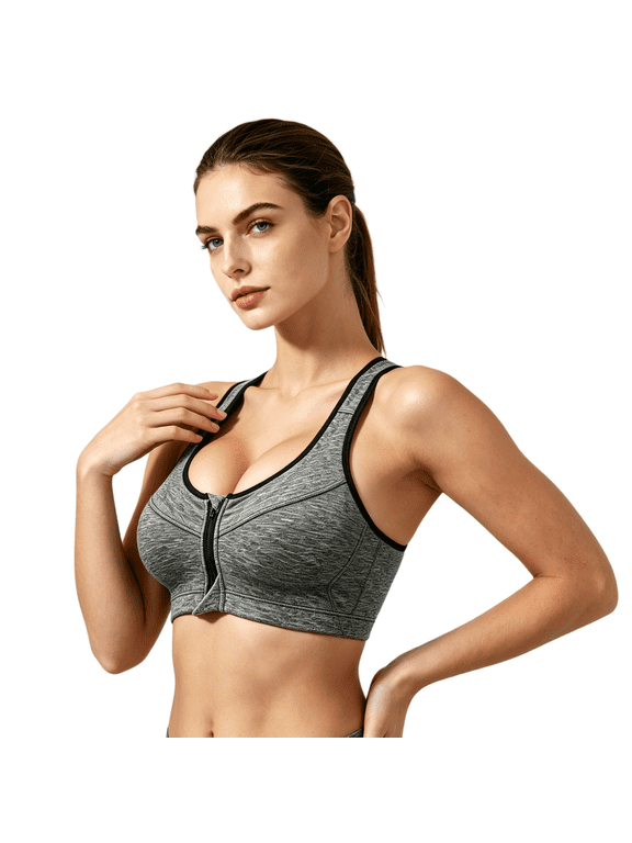 Front Zip High‑Support Wireless Sports Bra for Women, Cross‑Back Stretch Workout Athletic Bra for Gym Yoga Running