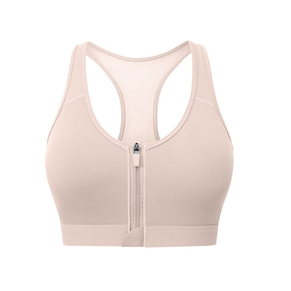 Front Zip Racerback Sports Bra Womens Mesh Back High Support Breathable Fitness Activewear Brassiere Beige Athletic Bras for Lady L