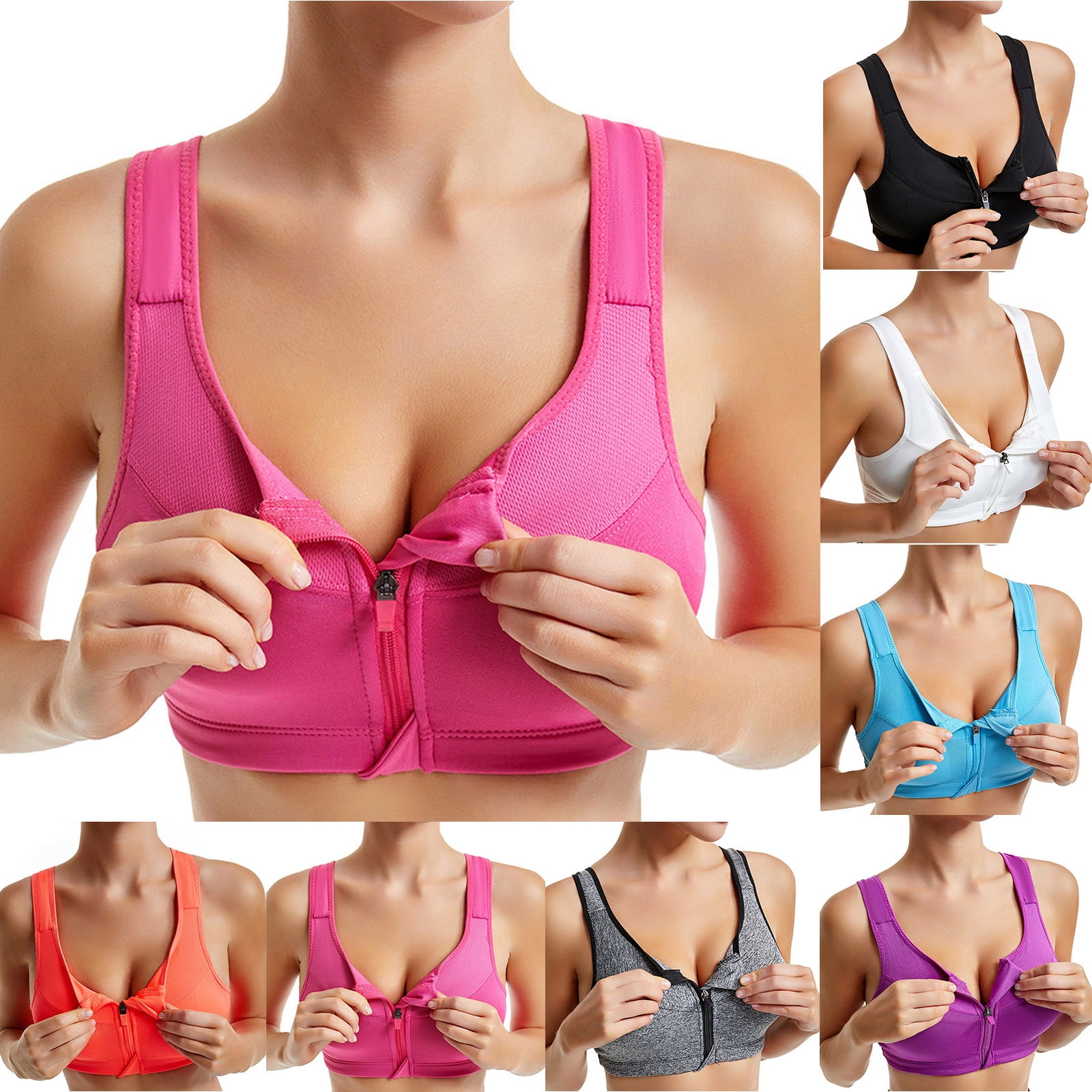 Front Zip Sport Bras for Women Plus Size Super Comfort Bras Seamless  Wirefree Sleep Bralettes with Removable Pads Running Sports Yoga Tank Top  Leisure Stretch Crop Tops Vest Ladies S-5XL 