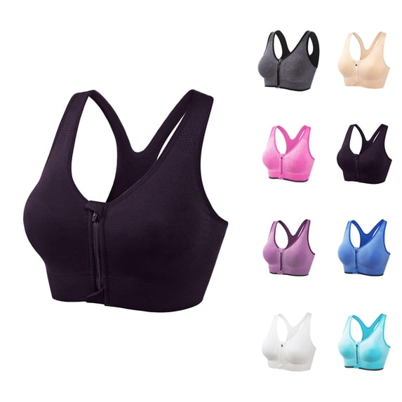 Front Zip Sports Bra for Women, High Support Workout Yoga Running Top with Adjustable Racerback, Seamless Breathable Padded Fitness Activewear