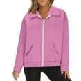 thumbnail image 1 of Front Zip Sweatshirts Womens without Hood Cotton Warm Comfy Zipper Fall Jacket Outerwear Solid Sports Coat (XL, Pink), 1 of 1