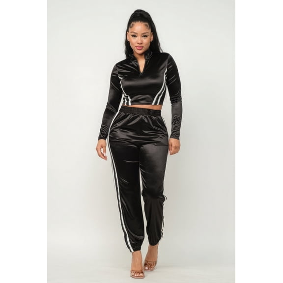Front Zip Up Stripes Detail Jacket And Pants Set