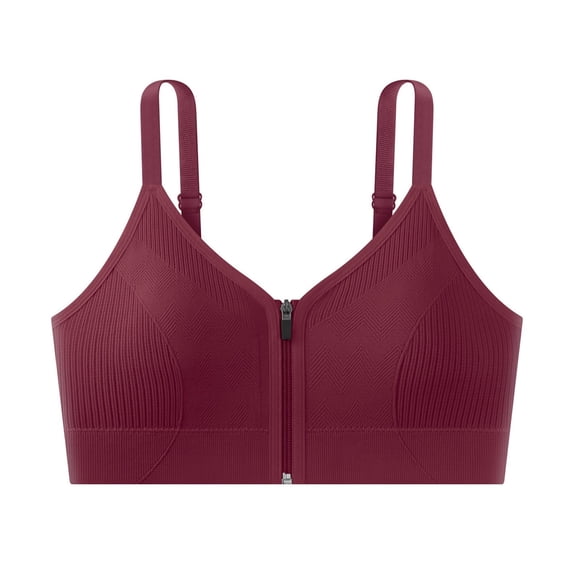 Front Zip Wireless Bra Womens Adjustable Thin Strap V-Neck Shaping Support Comfortable Fitness Brassiere Red One Size
