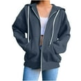 thumbnail image 1 of Front Zipper Jackets with Hood Womens Long Sleeve Full Zip Up Hoodie Sweatshirt Coat Pockets Loose Casual Outerwear (L, Navy), 1 of 6