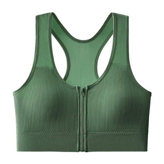 Front Zipper Sports Bra Women's High Elasticity Underwear Casual Sexy Fitness Yoga Running Nightwear #Green,Free Size