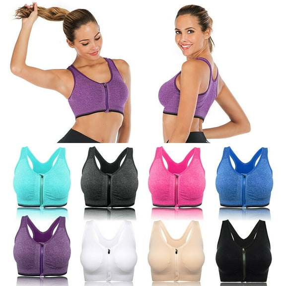 Front Zipper Sports Bras for Women Wireless Raceback Yoga Bras Post-Surgery Bra Workout Gym Tank Tops Vest