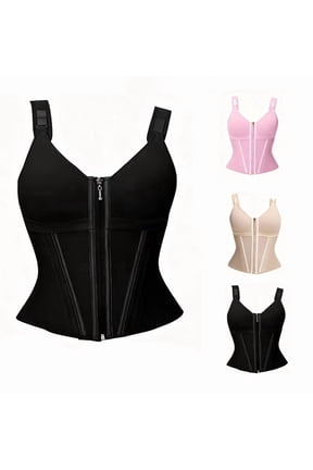 Front Zipper Tummy Control Waist Trainer Corset Tank Top, Women Adjustable Strap Body Shaper Compression Shapewear(black XS)