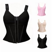 Front Zipper Tummy Control Waist Trainer Corset Tank Top, Women Adjustable Strap Body Shaper Compression Shapewear black XS