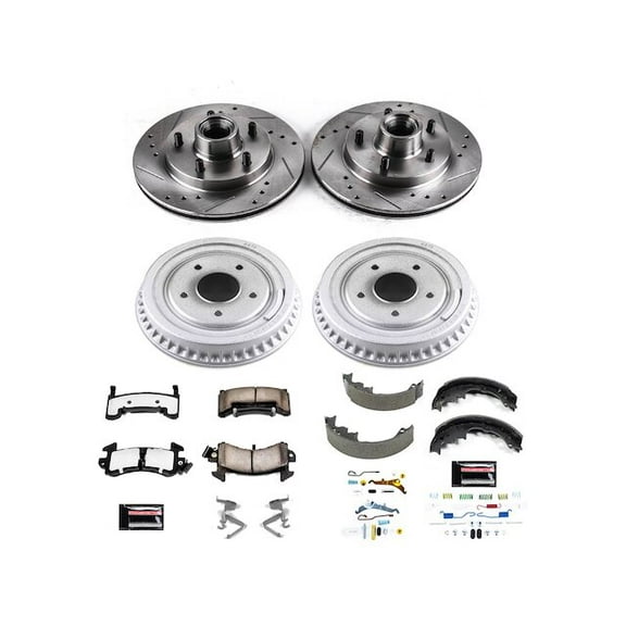Front and Rear Brake Pad Rotor Shoe Drum Kit - Compatible with 1991 GMC Sonoma RWD - Power Stop