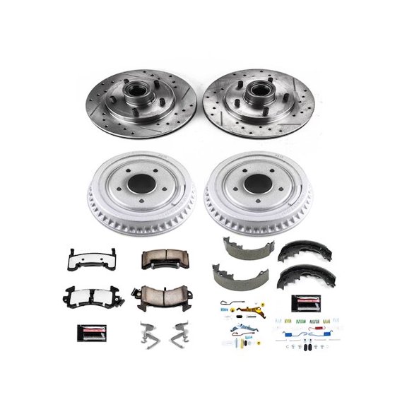 Front and Rear Brake Pad Rotor Shoe Drum Kit - Compatible with 1991 GMC Sonoma RWD - Power Stop