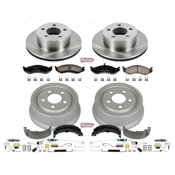 Front and Rear Brake Pad Rotor Shoe Drum Kit - Compatible with 1992 - 1999 Jeep Cherokee 1993 1994 1995 1996 1997 1998