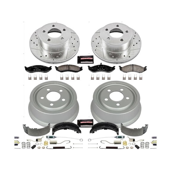Front and Rear Brake Pad Rotor Shoe Drum Kit - Compatible with 1992 - 1999 Jeep Cherokee 1993 1994 1995 1996 1997 1998
