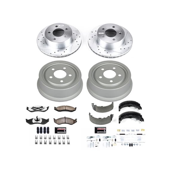 Front and Rear Brake Pad Rotor Shoe Drum Kit - Compatible with 1992 - 1999 Jeep Cherokee 1993 1994 1995 1996 1997 1998
