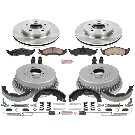 Front and Rear Brake Pad Rotor Shoe Drum Kit - Compatible with 1993 - 2002 Nissan Quest - Power Stop