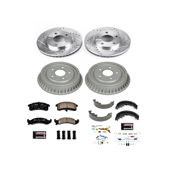 Front and Rear Brake Pad Rotor Shoe Drum Kit - Compatible with 1994 - 1997 Pontiac Firebird - Power Stop