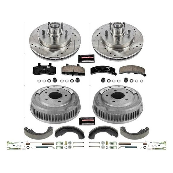 Front and Rear Brake Pad Rotor Shoe Drum Kit - Compatible with 1995 - 1999 GMC Yukon RWD - Power Stop
