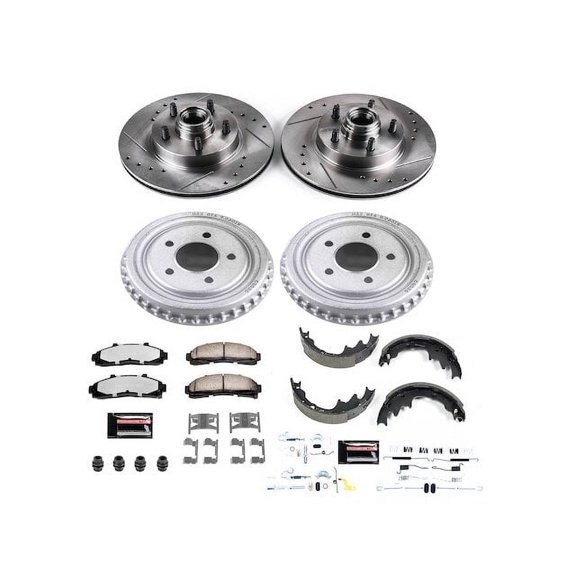 Front and Rear Brake Pad Rotor Shoe Drum Kit - Compatible with 1998 - 2002 Mazda B4000 RWD 1999 2000 2001