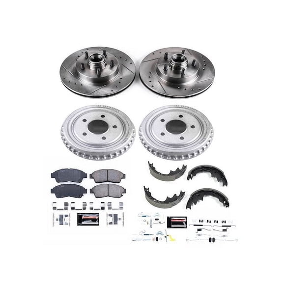 Front and Rear Brake Pad Rotor Shoe Drum Kit - Compatible with 1998 - 2002 Mazda B4000 RWD 1999 2000 2001