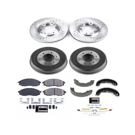 Front and Rear Brake Pad Rotor Shoe Drum Kit - Compatible with 2003 - 2004 Nissan Frontier 3.3L V6