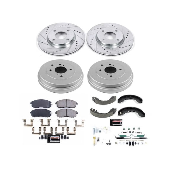 Front and Rear Brake Pad Rotor Shoe Drum Kit - Compatible with 2009 - 2014 Nissan Cube 2010 2011 2012 2013