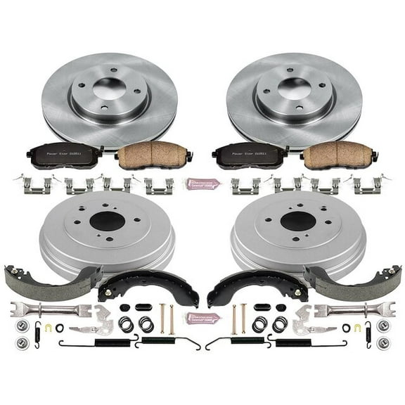 Front and Rear Brake Pad Rotor Shoe Drum Kit - Compatible with 2009 - 2014 Nissan Cube 2010 2011 2012 2013