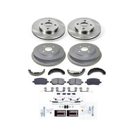 Front and Rear Brake Pad Rotor Shoe Drum Kit - Compatible with 2009 Pontiac G5 - Power Stop