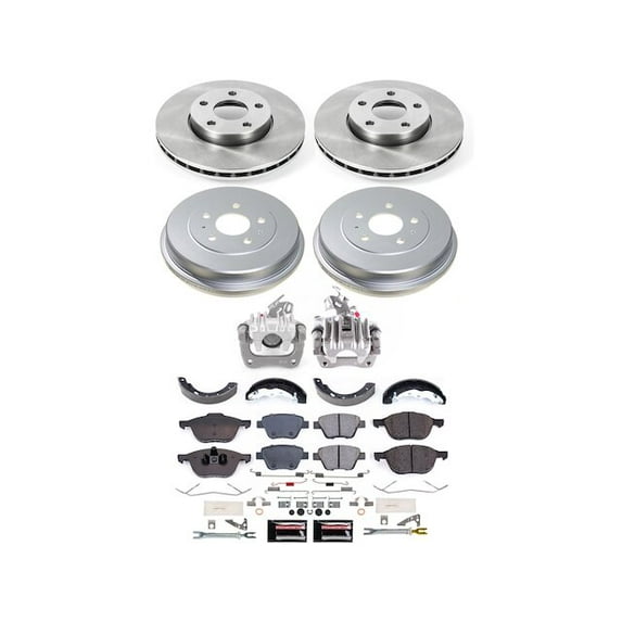 Front and Rear Brake Pad Rotor Shoe Drum Kit - Compatible with 2012 - 2018 Ford Focus 2013 2014 2015 2016 2017