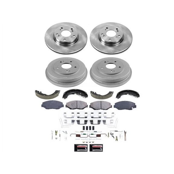 Front and Rear Brake Pad Rotor Shoe Drum Kit - Compatible with 2013 - 2014 Honda Fit BATTERY EV EV/BEV - Power Stop