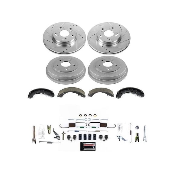 Front and Rear Brake Pad Rotor Shoe Drum Kit - Compatible with 2013 - 2014 Honda Fit BATTERY EV EV/BEV - Power Stop
