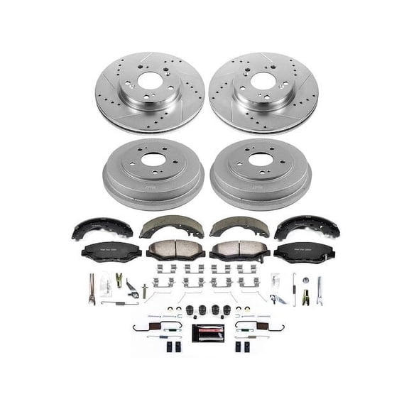 Front and Rear Brake Pad Rotor Shoe Drum Kit - Compatible with 2013 - 2014 Honda Fit BATTERY EV EV/BEV - Power Stop