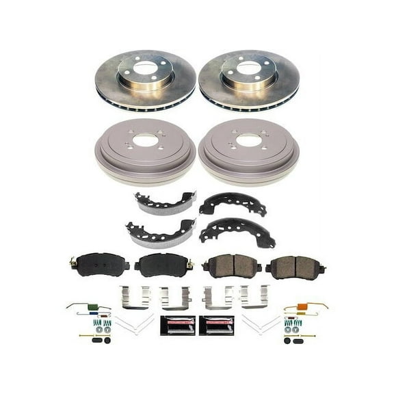 Front and Rear Brake Pad Rotor Shoe Drum Kit - Compatible with 2020 - 2024 Nissan Versa - Power Stop